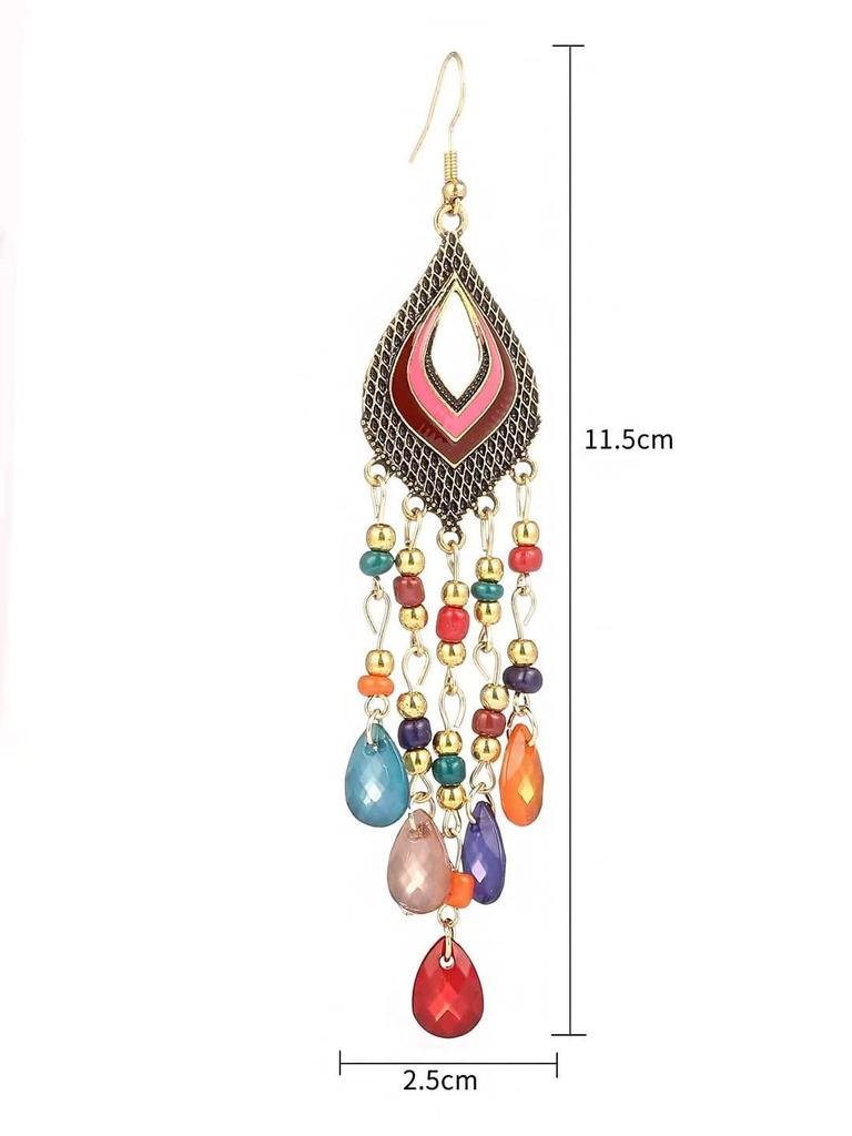 Women and Girls Fashion Dangler Earrings | Gold Plated Long Beaded Tassel Earrings Bohemia Dangler Earrings