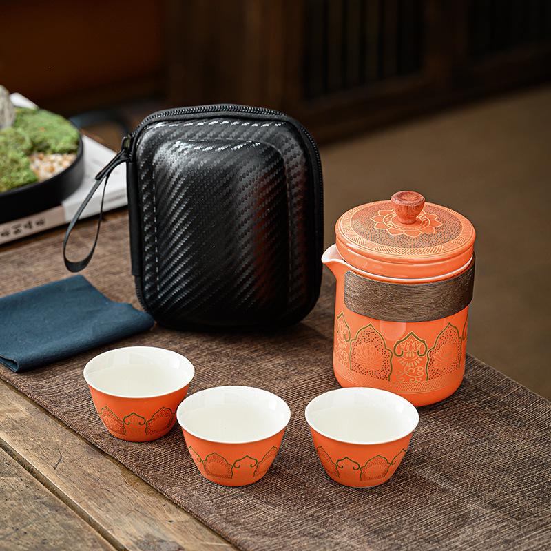 Travel Tea Set Portable Kung Fu Tea Set Wholesale Japanese Style Outdoor Kuaike Cup Holiday Business Gift Giving Chinese Style