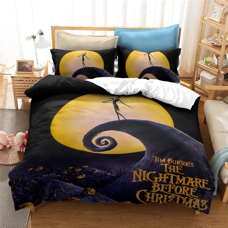 New Nightmare Before Christmas Soft Duvet Cover With Pilow Cover Bed Linen Set Jack And Saly 3D Skul Christmas Beding Set Bedrom Decor