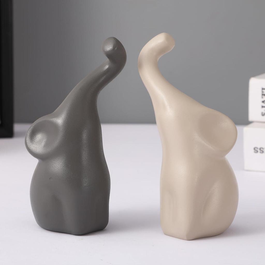 Liebendes Elefantenpaar Statue Schauobjekt (Beige & Grau) für Heimdeko Schlafzimmer Wohnzimmer Tischplatte Bürodekoration Elefant