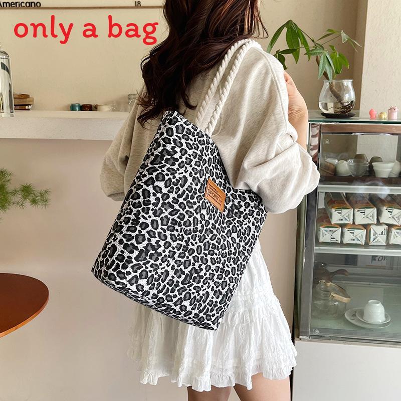 Canvas Bucket Bag With Leopard Print And Geometric Pattern For Urban Women Daily Use