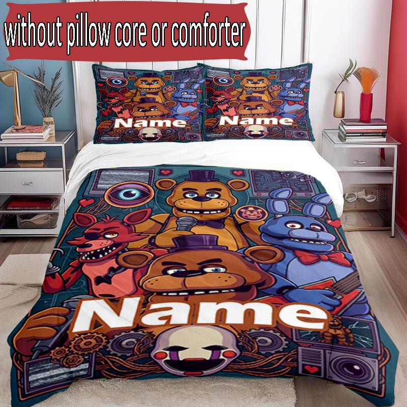 3-teiliges Bettbezug-Set (1 * Bettbezug + 2 * Kissenbezug, ohne Kern), Benutzerdefinierter Name Five Nights at Freddy's Muster Bettwäsche-Set, Heim Schlafzimmer Dekor Geschenk