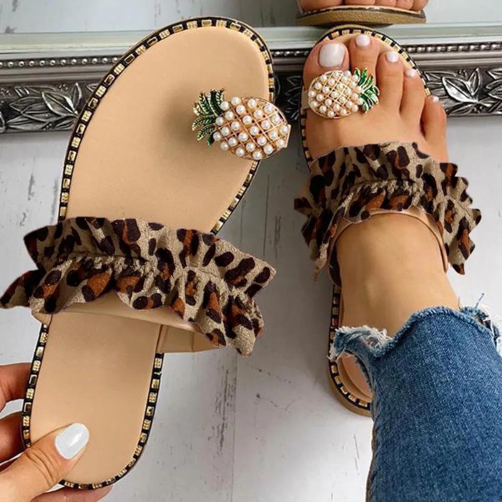Fashion Women Slipper Pineapple Pearl Flat Toe Bohemian Summer Beach Sandals Ladies Shoes plus size