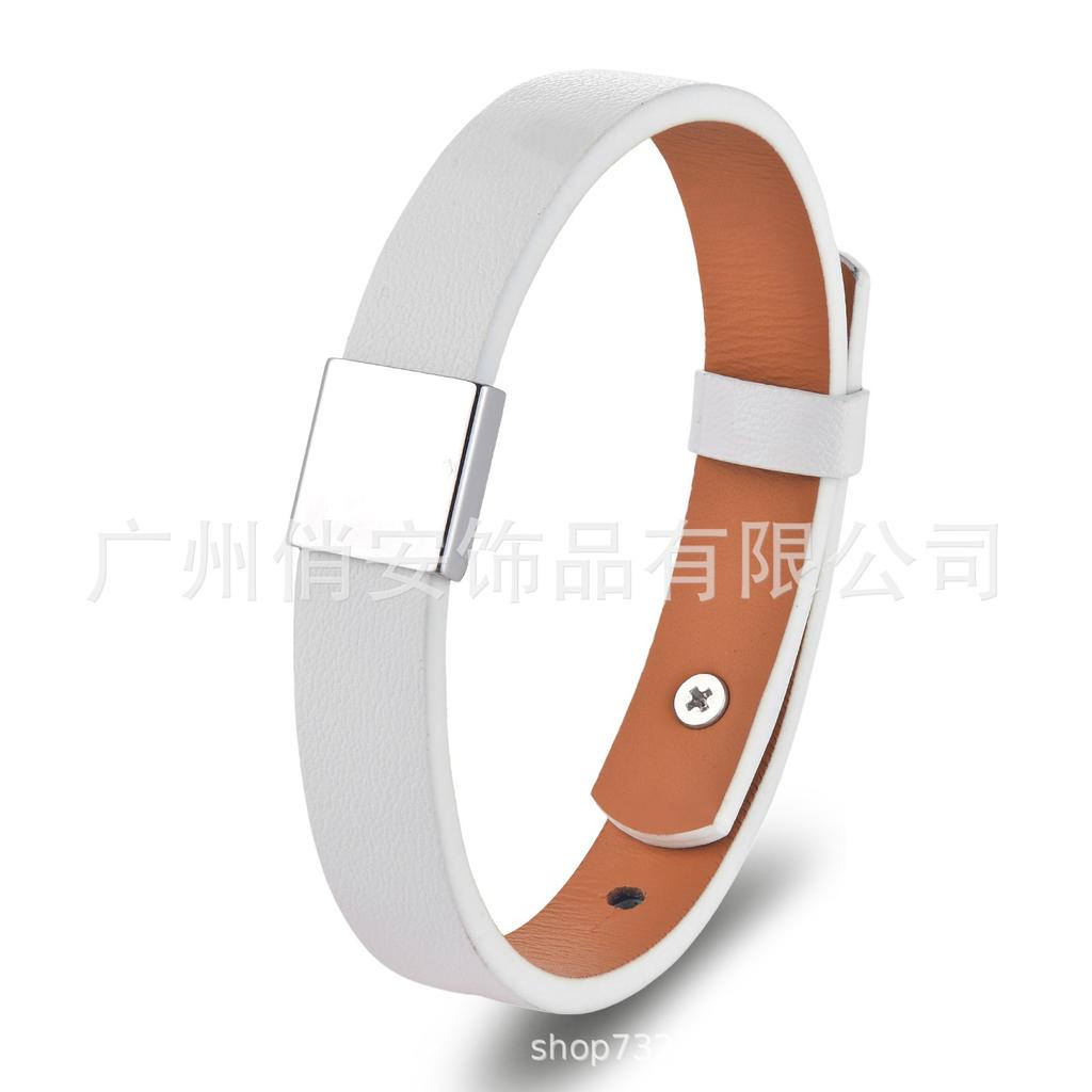 Men'S And Women'S Genuine Leather Bracelet, Simple Stainless Steel Smooth Surface Lettering Cowhide Bracelet Diy Leather Bracelet