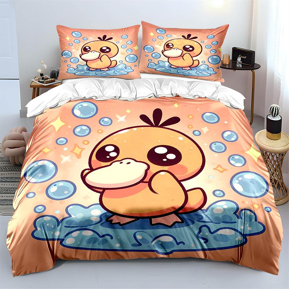 Modern Trendy Japanese Anime Pokemon Psyduck Printed 1 2 Pillowcases Adult and Children Luxury Quilt