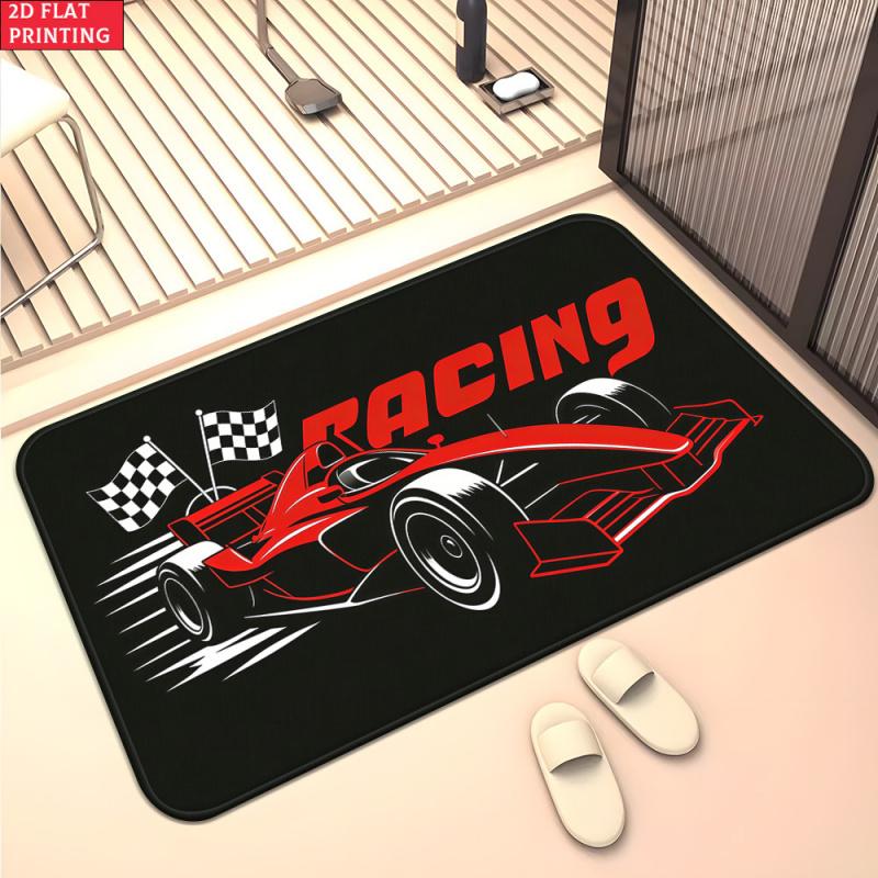 VIKAMA F1 Auto da Corsa Formula Zerbino Auto da Corsa Rossa Bandiera a Scacchi Stampa Lettere RACING Tappetino Assorbente Antiscivolo Man Cave Garage