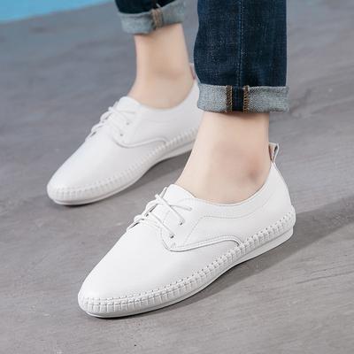 2024 Spring Autumn Women Ballet Flats Shoes Soft Leather Shoes Ladies Lace Up Brand White Black Loafers Flats Shoes Jkm90