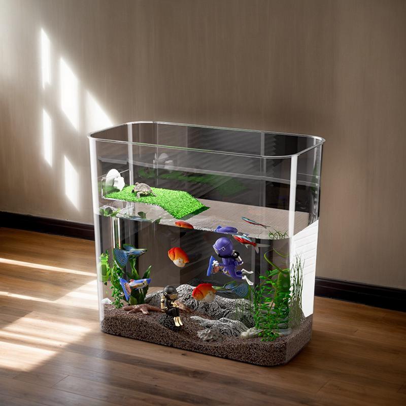 Tank For Turtles Clear Desk Fish Tank Turtle Tank Starter Ornamental Fish Bowl Multi-Function Areas Small Aquarium Aquarium