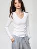 Women's Slimming V-Neck Long Sleeve T-Shirt - Soft, Skin-Friendly, Pure 40s Combed Cotton Base Layer