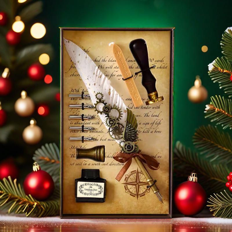 Harry Potter Gold-Sprinkled Fountain Pen Set - Retro Dip Quill Gift