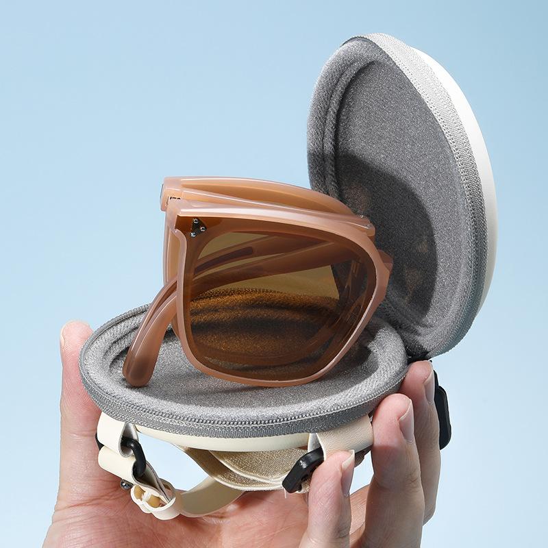 Folding sunglasses women's new high-end large frame driving special sunscreen sunglasses men's UV protection