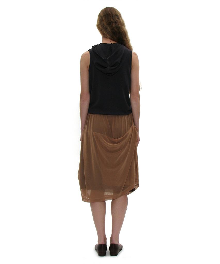 Partimento Woman Mesh Combination Drape Midi Skirt_Sand