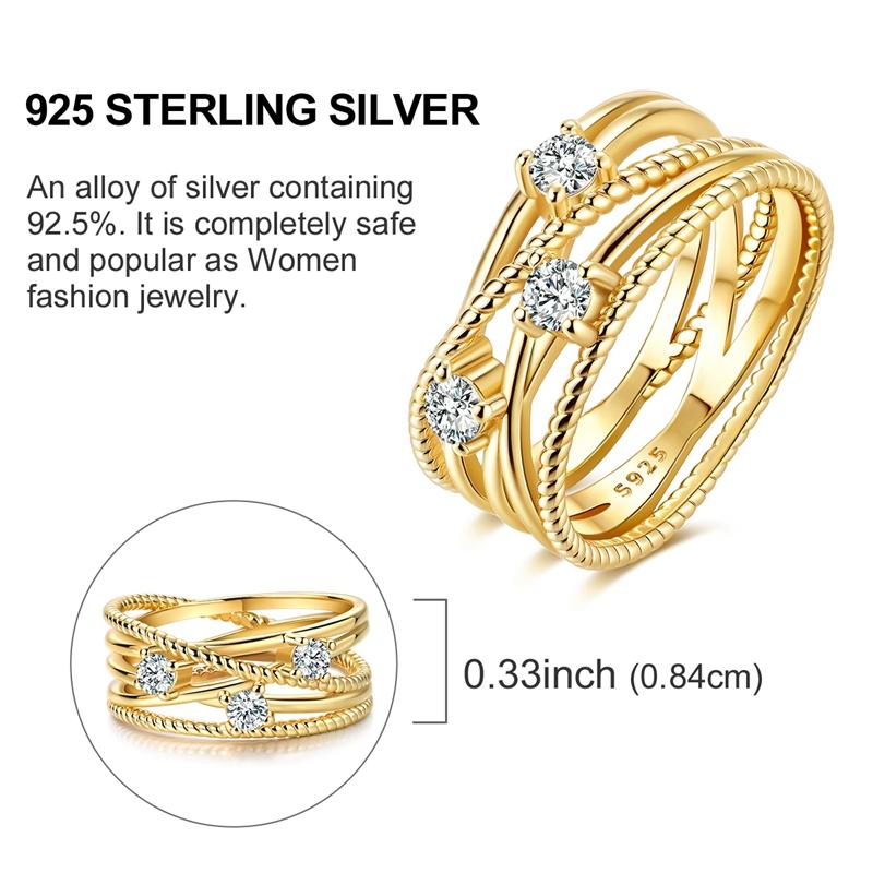 Ring 925 Sterling Silver Sparkling Gold Heart Star Moon Chain Ring For Women Man Girl Wedding Anniversary Part Ring Jewelry Gift
