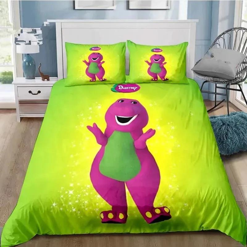 3D Print Barney Cartoon Friends Bedding Set Double Twin King Duvet Cover Comforter Pillowcase Boys Girls Adults Bedroom