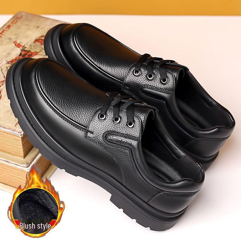 PLOVER Men's Fleece-Lined Leather Business Casual Shoes - Thick Sole