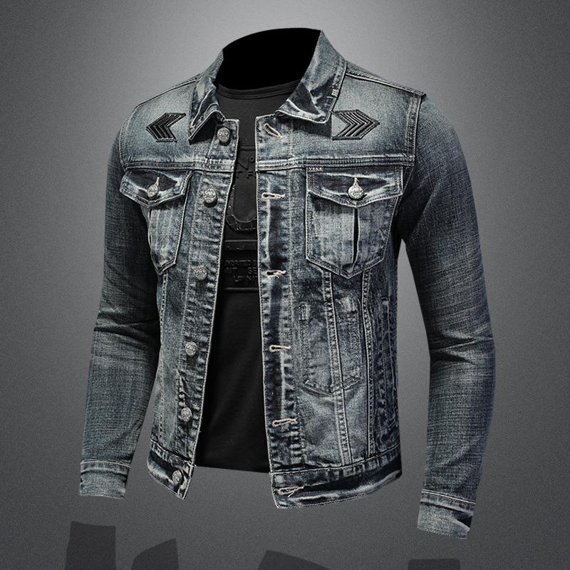 Men's Fashion Stand Collar Denim Jacket Trend Stretch Denim Jacket
