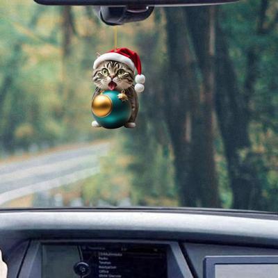 Yousheng 10Pcs Car Rearview Mirror Pendant 2D Acrylic Cat Charm Christmas Tree Ornament Car Interior Accessory
