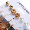 Retro Fashion Vintage  Pearl Earrings Set Hollow Leaf Woven Female Earrings