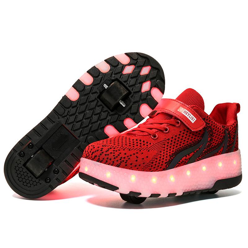 Children's double wheel runaway shoes pulley shoes USB charging interface LED light boy wheel shoes girl luminous shoes light shoes