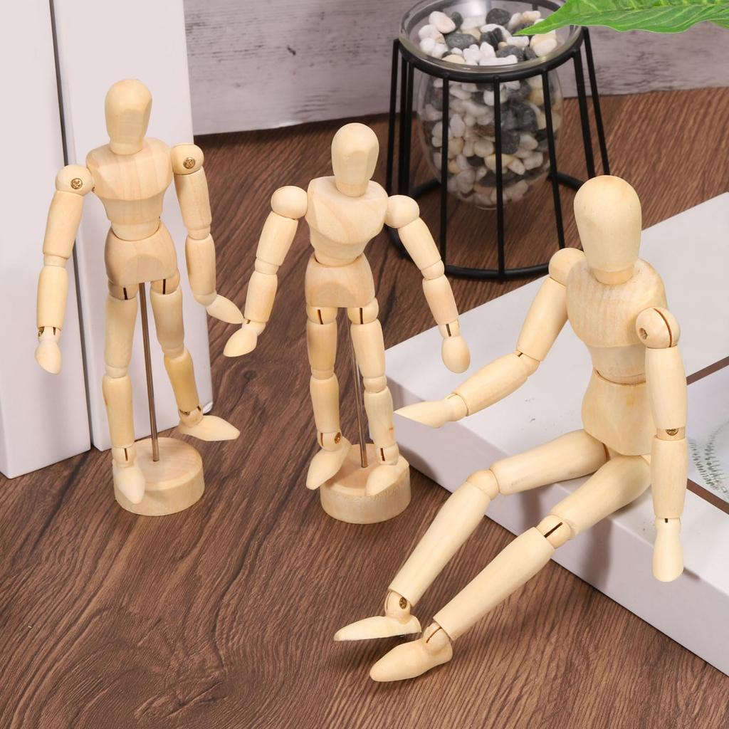 PATIKIL 4.5-inch Wooden Drawing Doll, Artist Painting Doll Model with Movable Joints, Sketching, Laying Figure, Painting, Drawing, Decoration