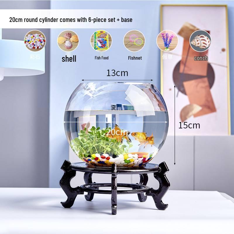 Jialei Dezhu Transparent Round Glass Fish Tank & Turtle Aquarium for Desktop Living Room