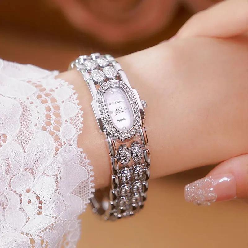 Relojes de Moda Pulsera Dorada Acero Inoxidable Reloj de Cuarzo Reloj Vintage para Mujer Relojes de Pulsera con Diamantes Regalos para Mujeres
