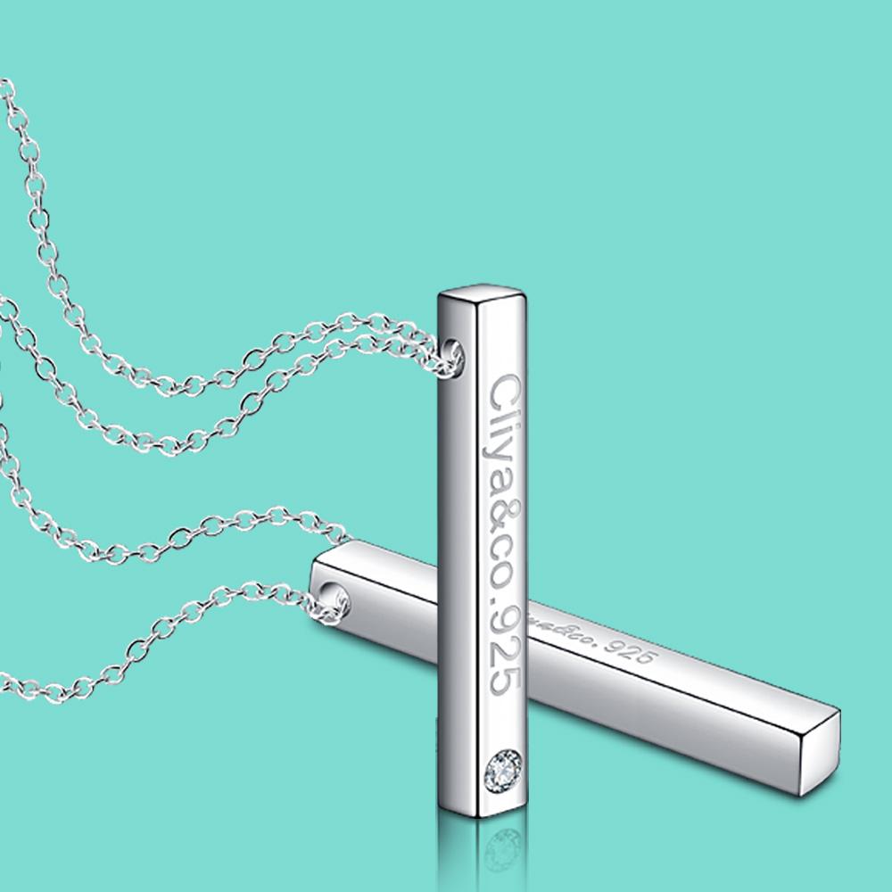 Women's 925 Sterling Silver Necklace Letter Cuboid Pendant Rolo Chain 41-43-46CM - Minimalist Jewelry Gift