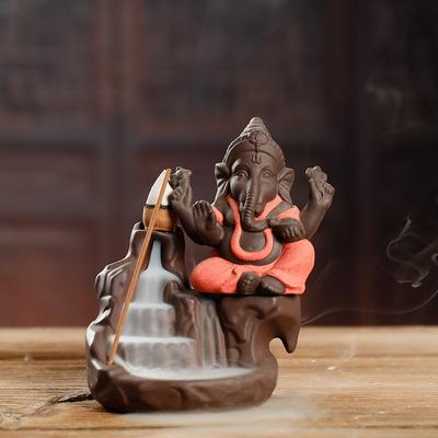 Elephant Flow Censer Purple Clay Ganesha Buddha Statue Buddhism Backflow Incense Burner Zen Tea Pet Home Decor