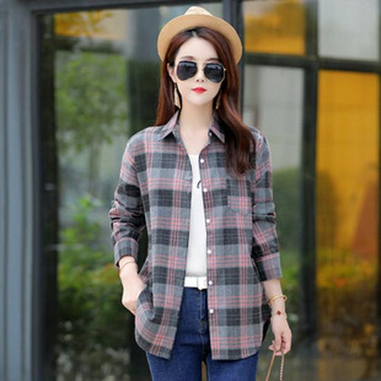 Women's 2025 Autumn/Winter Fleece-Lined Plaid Shirt: Thick, Slimming, Long-Sleeve Cotton Shirt