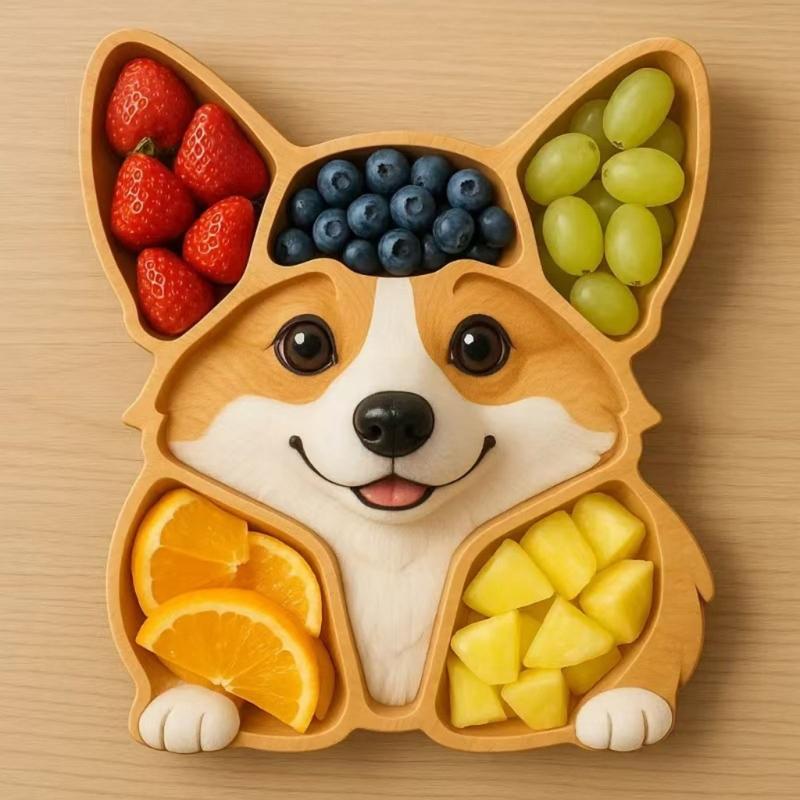 Elegant Wooden Dog Head Shaped Serving Plate With Multiple Compartments Serving Tray For Organized Food Presentation