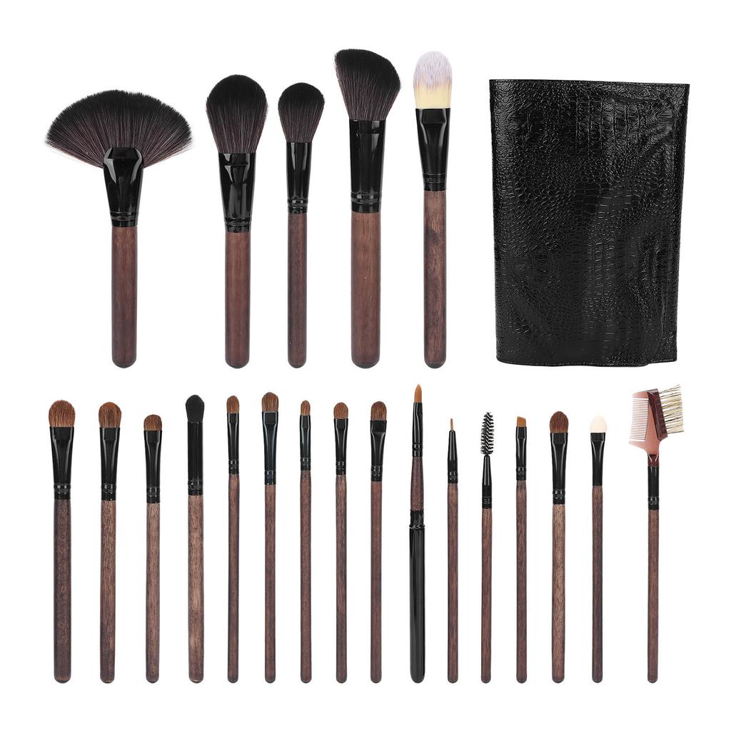 21 ks Sada štětců na make-up Dřevěná rukojeť Štětec na oční stíny, podklad, tvářenku Kosmetický nástroj s úložnou taškou