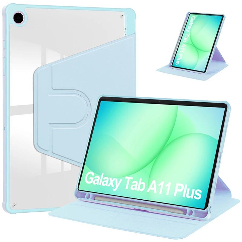 Étui rotatif pour Samsung Galaxy Tab A11 Plus 11 pouces Dos en acrylique Funda pour Galaxy Tab A11+ SM-X230 Housse avec emplacement pour stylet Tab A11 Plus 11 inch bleu ciel