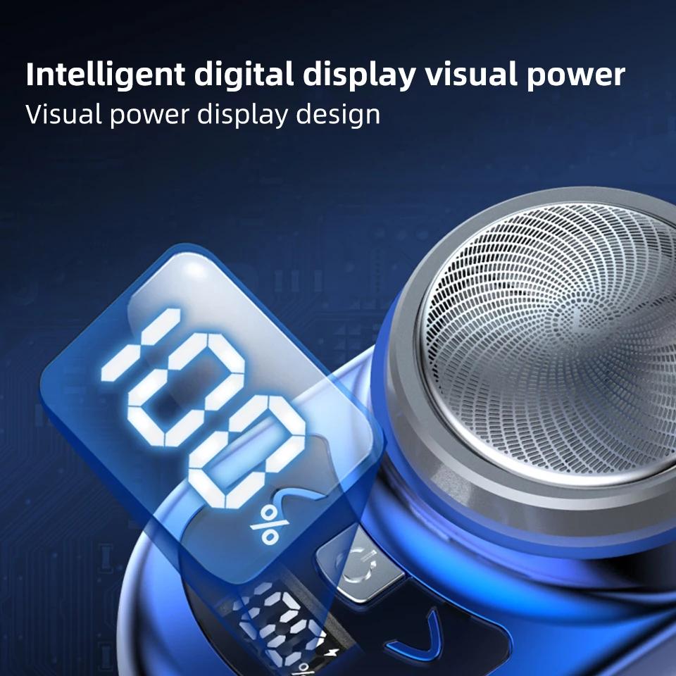 Portable Mini Electric Rechargeable Shaver Digital Power Display Mens Razor Cordless Razor Beard Shaver for Face Body