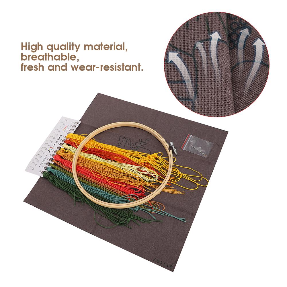 DIY Embroidery Kit Flower Crossed Stitch Unfinished Handwork with 20cm Hoop Frame for Beginner Home DecorationType 4