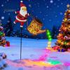 Metal Santa Silhouette Lawn Lamps Christmas Solar Kettle Light, Solar-Powered Claus Watering Can Stake Lamp Outdoor Fairy Lights for Garden