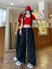 Korean Retro Colorblock Ice Silk Wide-Leg Summer Pants for Women