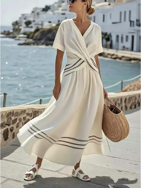 Europäisches & Amerikanisches Sommerkleid mit V-Ausschnitt und Rüschen