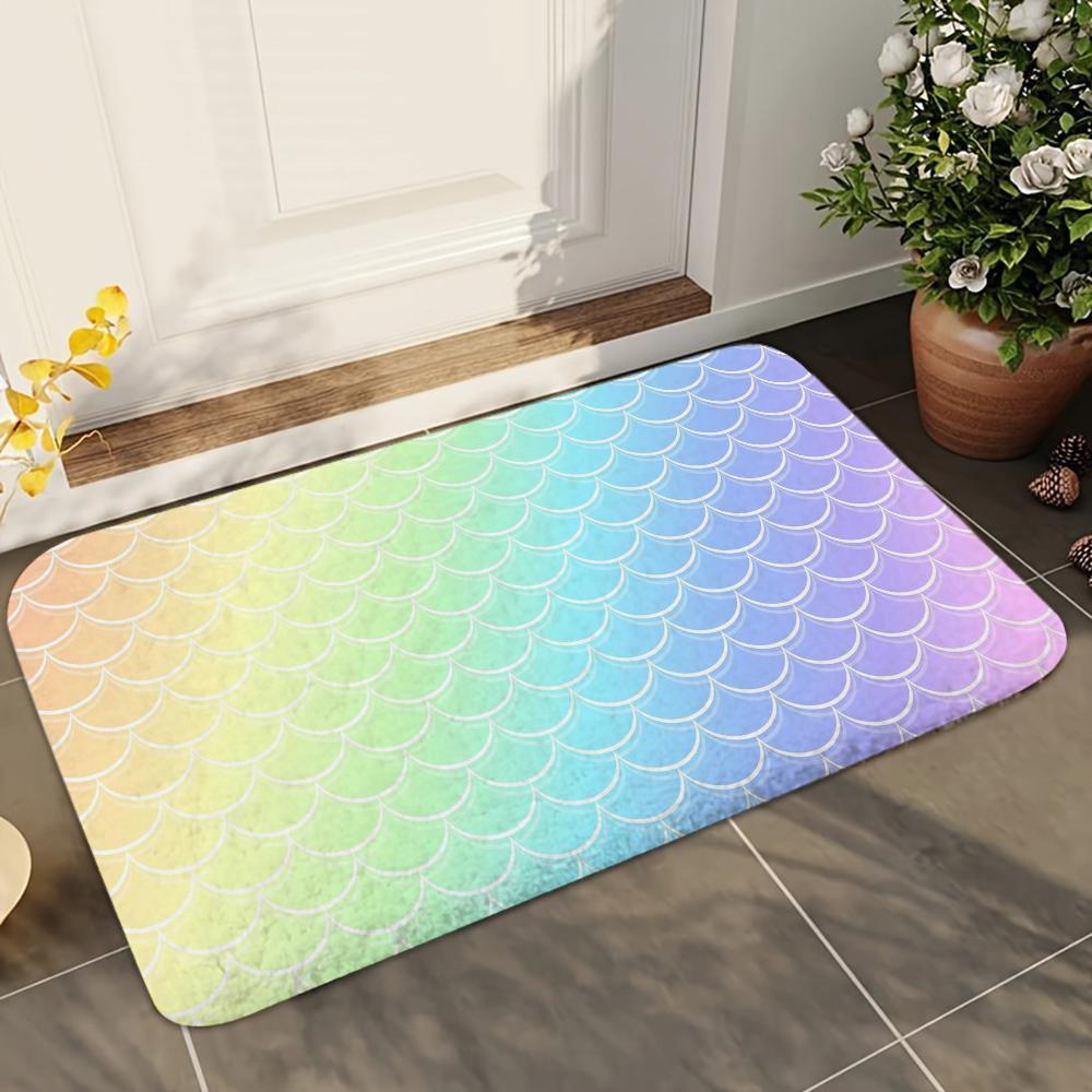 1pc Colorful Mermaid Scales Bathroom Absorbent Mats Anti-Slip Mats Home Decor Supplies Carpets Home Kitchen Floor Mats