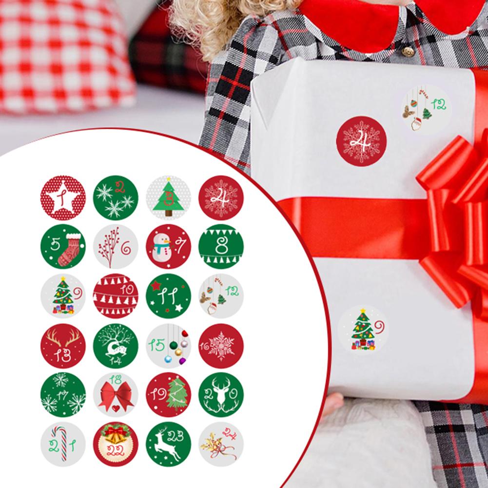 christmas Countdown Stickers 1-24 Round Christmas Label Sticker Festival Food Packaging Bag Decals for Envelopes Luggage Laptop