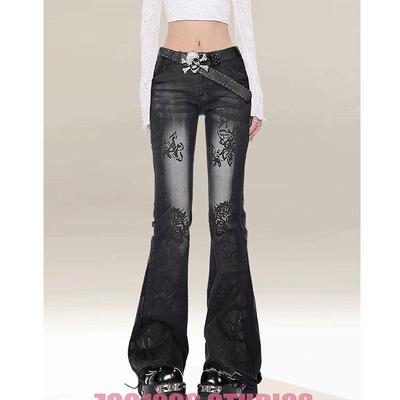 Jeans Donna Retro Y2K a Vita Bassa, Vestibilità Slim Fit, Gamba Évasée con Fondo a Campana che Valorizza la Figura