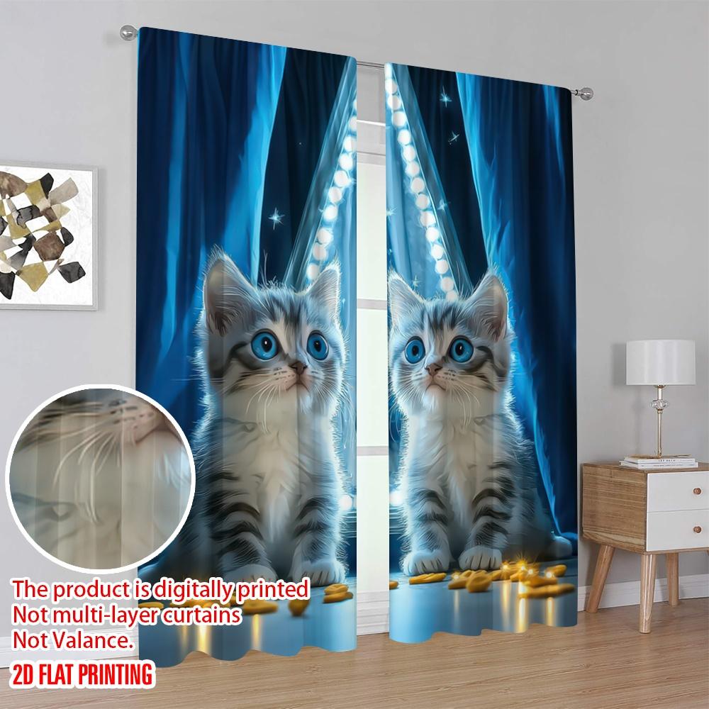 Druk płaski 2D 2 szt. Zasłony Sceniczne Uroczy Kot Trwały Poliester Bez Prądu Dekoracja Imprezy Wiosennej i Świątecznej Stosuje się do