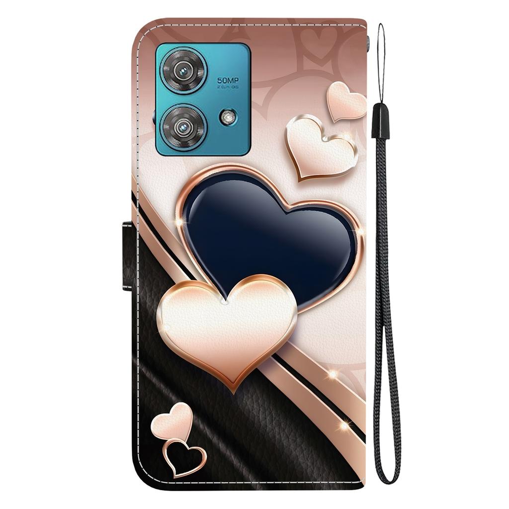 Handmade PU Leather Flip Case for Motorola Edge 40 Neo Anti-Slip Shockproof Cover with Wrist Strap & Heart/Rose Cat Designs