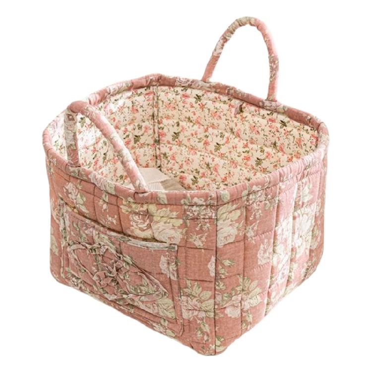 Multipurpose Floral Storage Basket Foldable Cloth Hamper Fabric Storage Basket for Bedroom Bathroom Organization