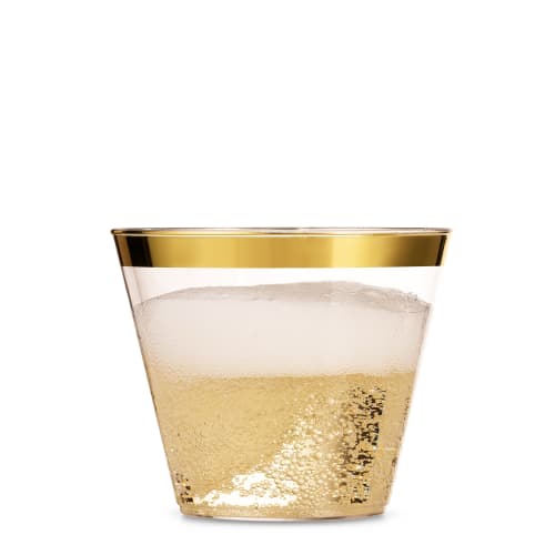 100 9 Oz Gold Plastic Cups, Clear Plastic Cups, Old Fashioned Tumblers, Gold Rimmed Cups, Fancy Disposable Wedding Cups, Elegant Party Cups with Gold
