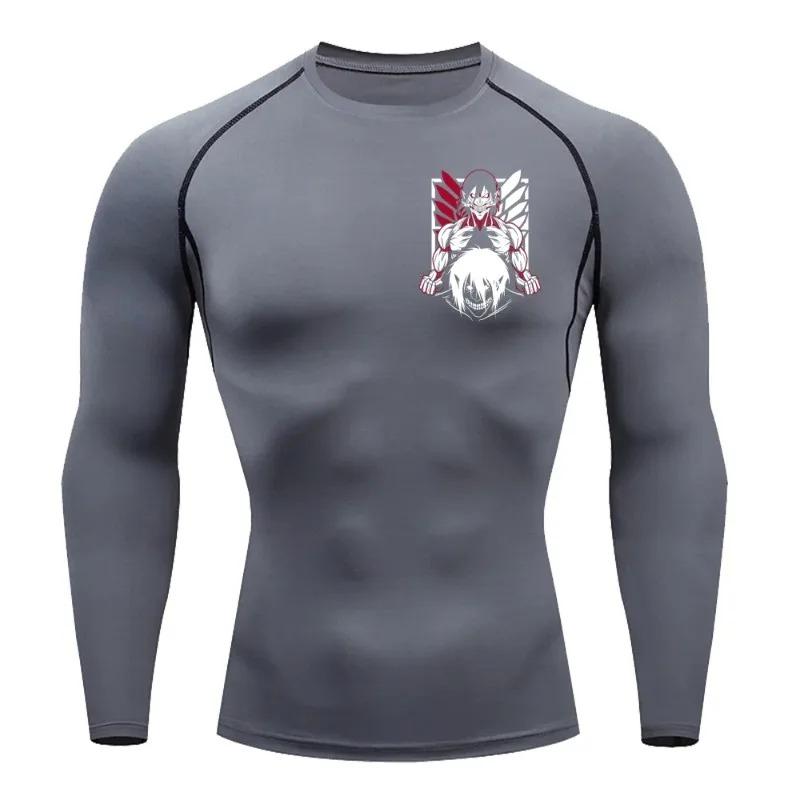 Comfortable Fitness T-shirt for Men Eren Yeager Graphic Breathable Slim Fit Top Summer Gym Jogging Training Elastic Fitness Suit