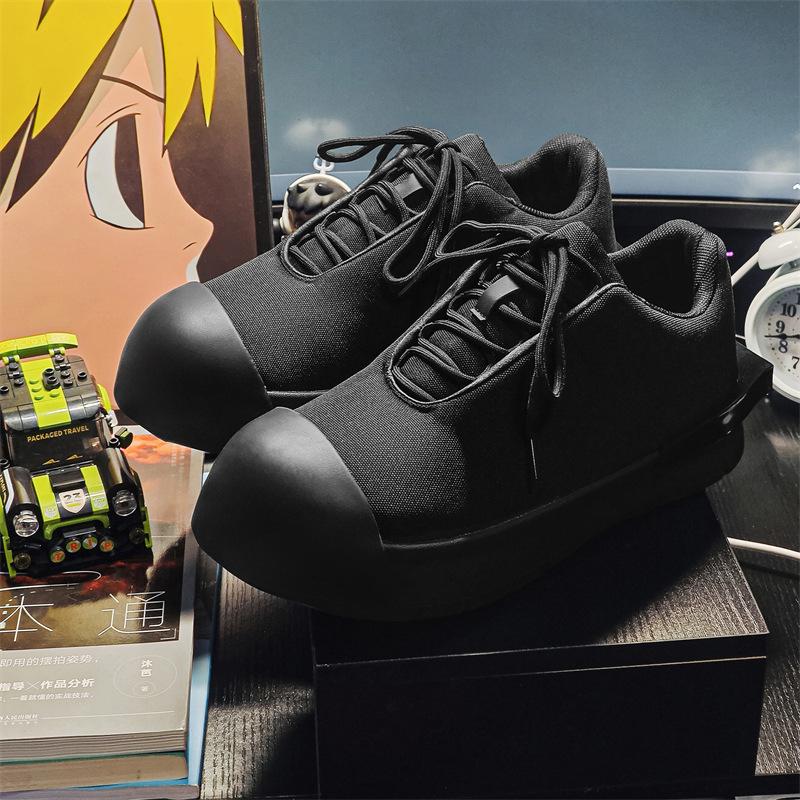 

2025 новая корейская версия модные черные парусиновые спортивные и повседневные мужские туфли нишевая большая голова низкие японские кроссовки X225 39 чёрный