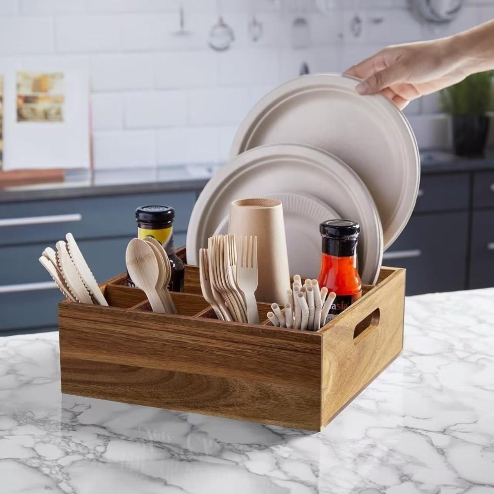 Multi-functional Wooden Silverware Holder Large Capacity Cutlery Storage Stand  Kitchen