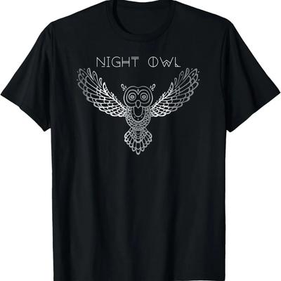 Night Owl Graphic T-Shirt for Men and Women T-Shirt,100% Cotton