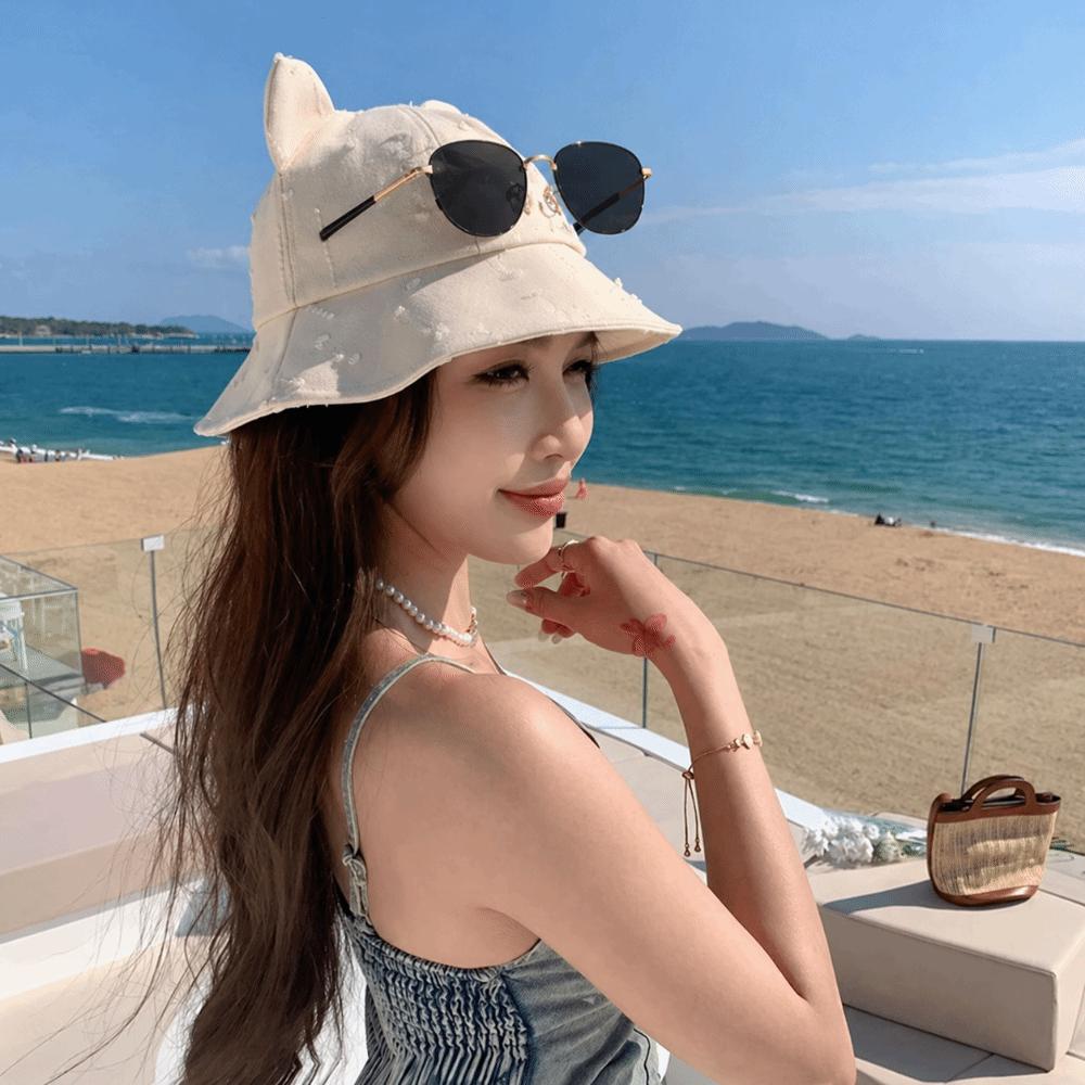 Cotton Fisherman Hat Cute Ear Sun Hat Fashion Cat Ears Hat  Women