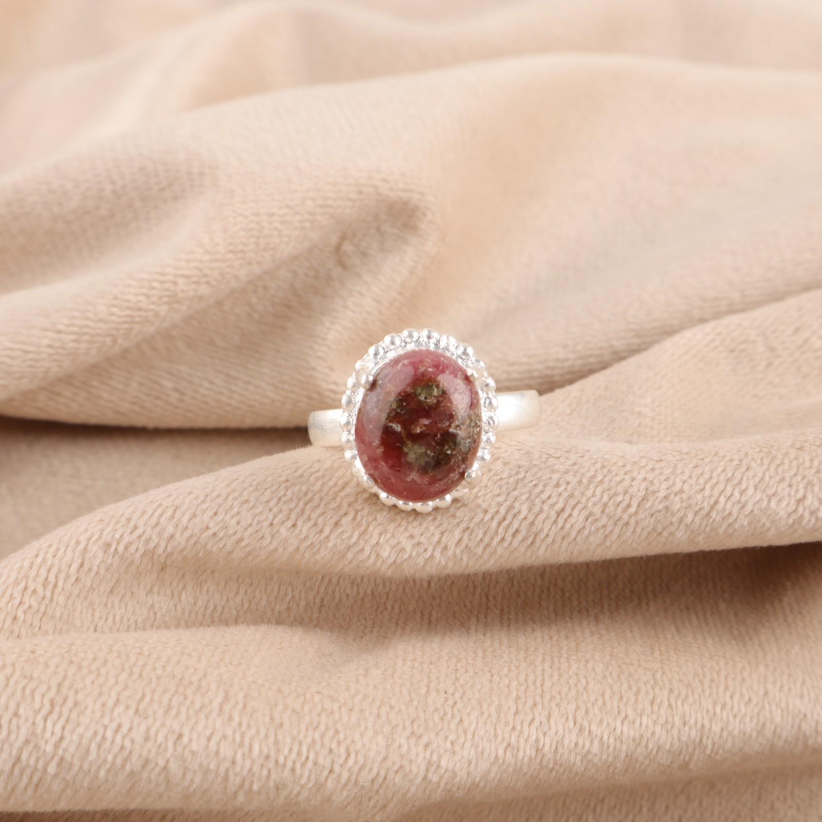 

Черный Родонит Камень Серебро 925 Пробы Подарок Жене Заявление Кольцо для Сердечной Чакры Ювелирное Изделие RR-28-24 15